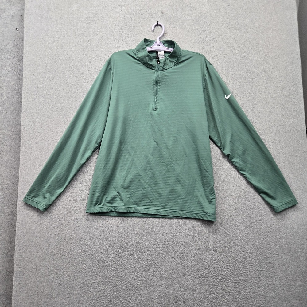 Nike Men Sweatshirt XL Green Quarter Zip Activewear Logo Stretch Victory Dri Fit